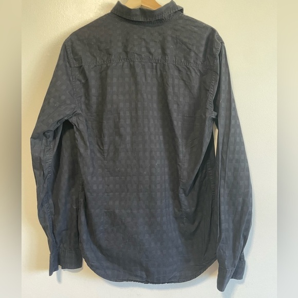 Guess Black Dark Grey Square Print Long Sleeve Dress Button Up Shirt - Picture 6 of 6